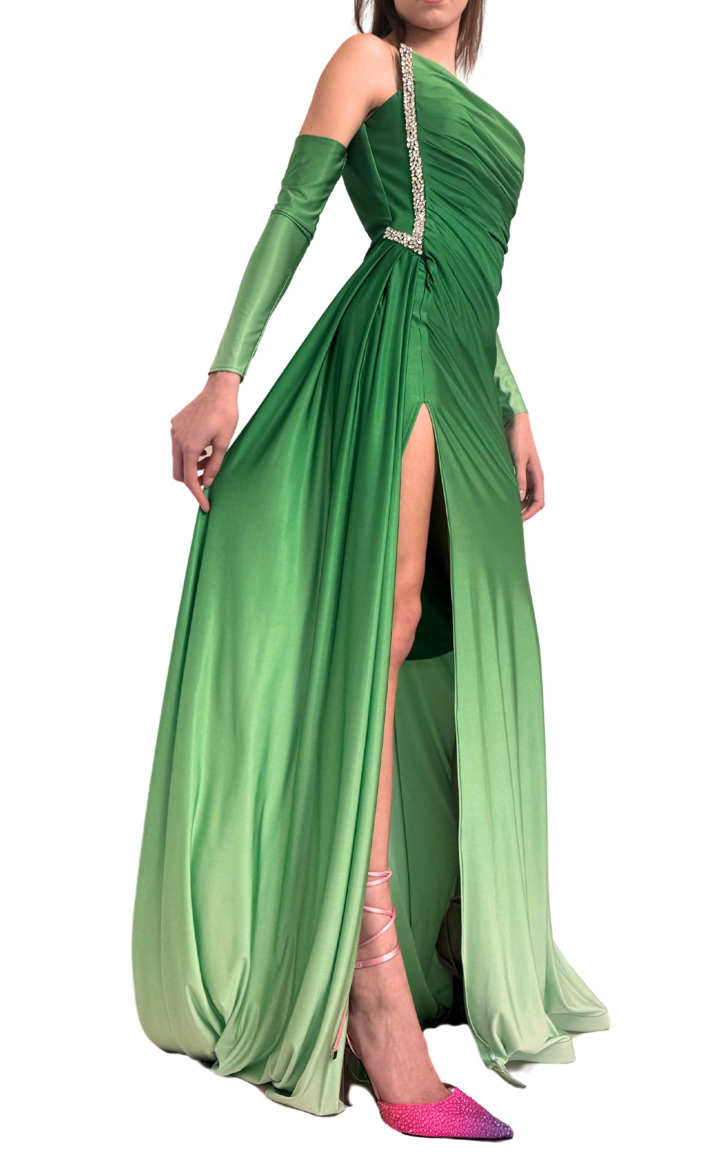 Robe ombrée verte ornée de strass