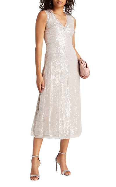 Denise Crystal Embellished Sequin Midi Dress