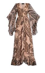 Printed V-neck Silk Dress