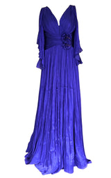 Elegant Chiffon Evening Dress Gown with Floral Brooch