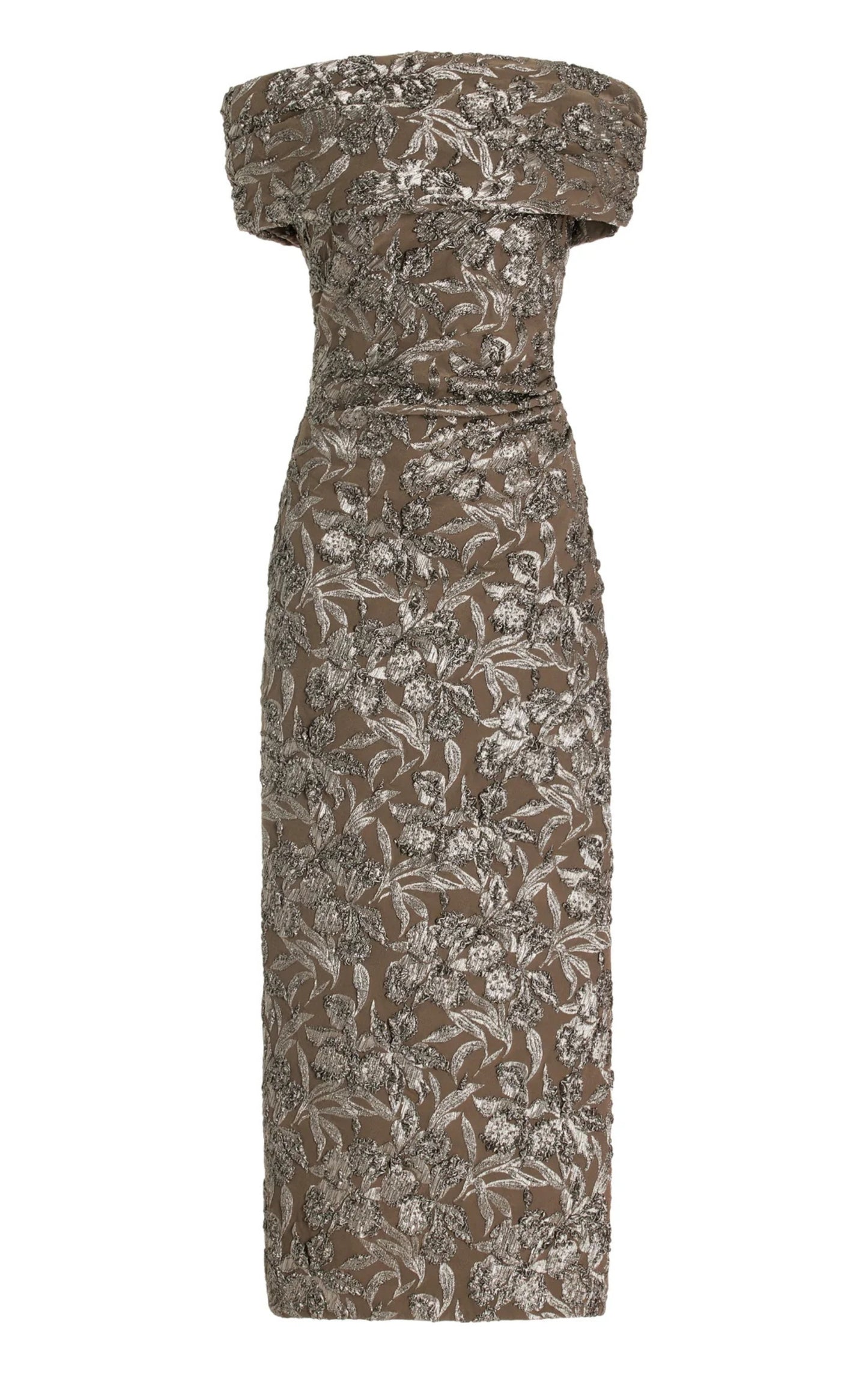 Robe midi en jacquard métallisé à fleurs