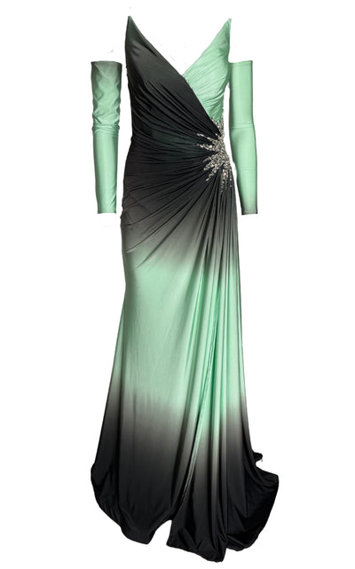 Rhinestone Embellished Green Ombre Party Dress to Impress