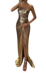 Gold Metallic Cocktail Prom Dress