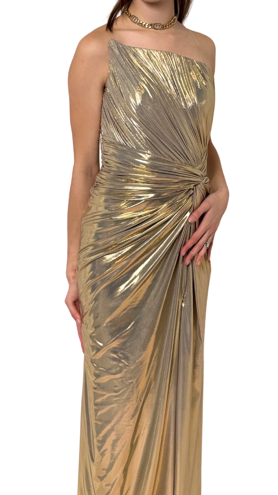 Robe de bal de cocktail métallisée dorée