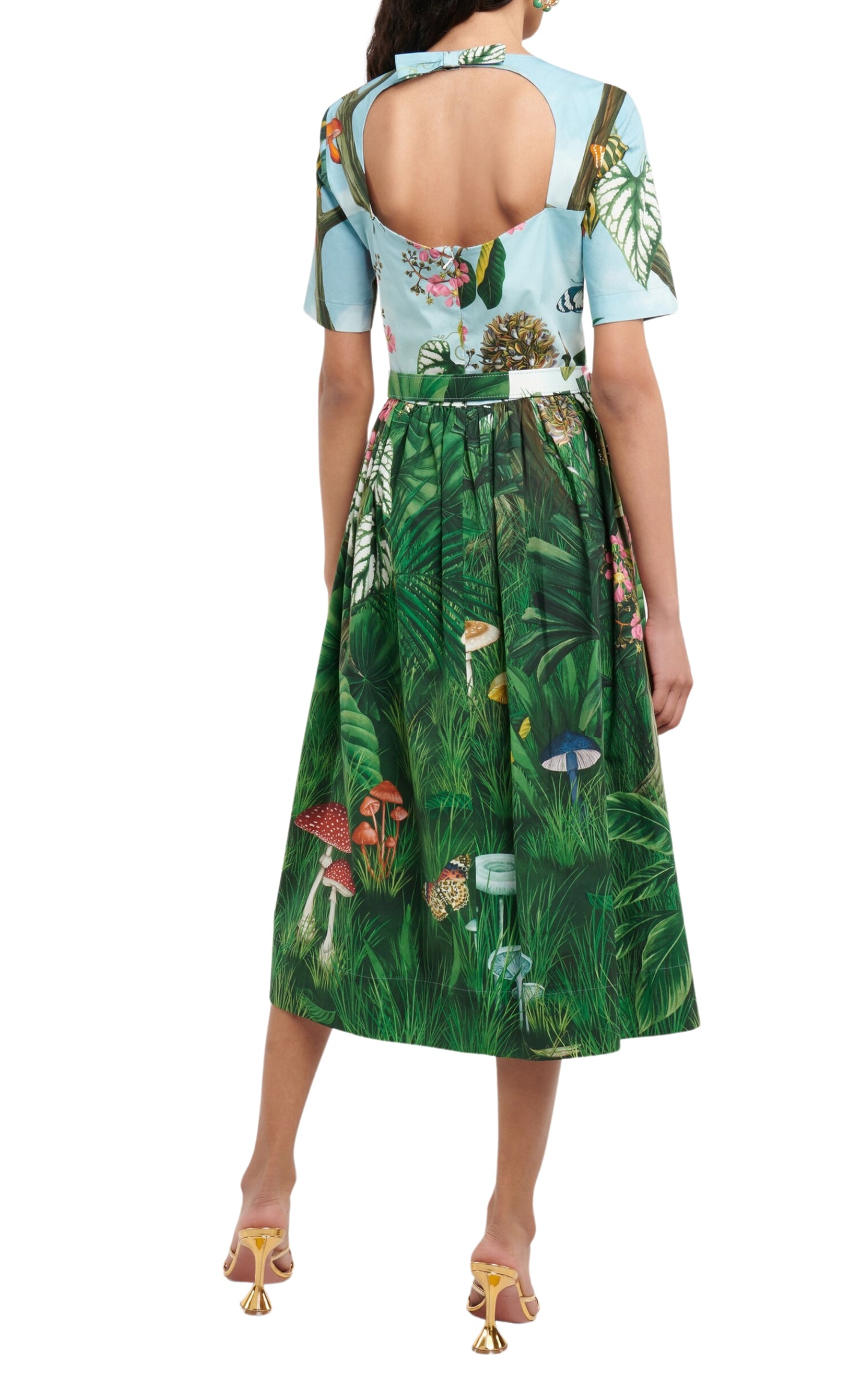 Robe midi en popeline stretch à imprimé forêt botanique