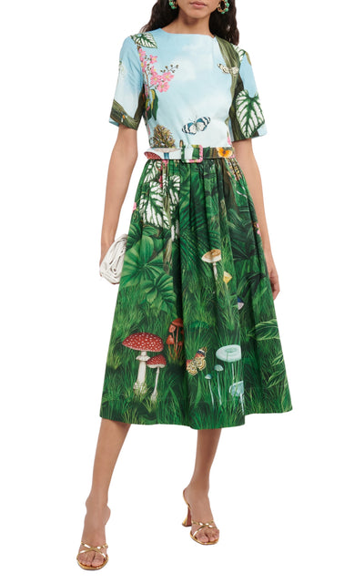 Robe midi en popeline stretch à imprimé forêt botanique