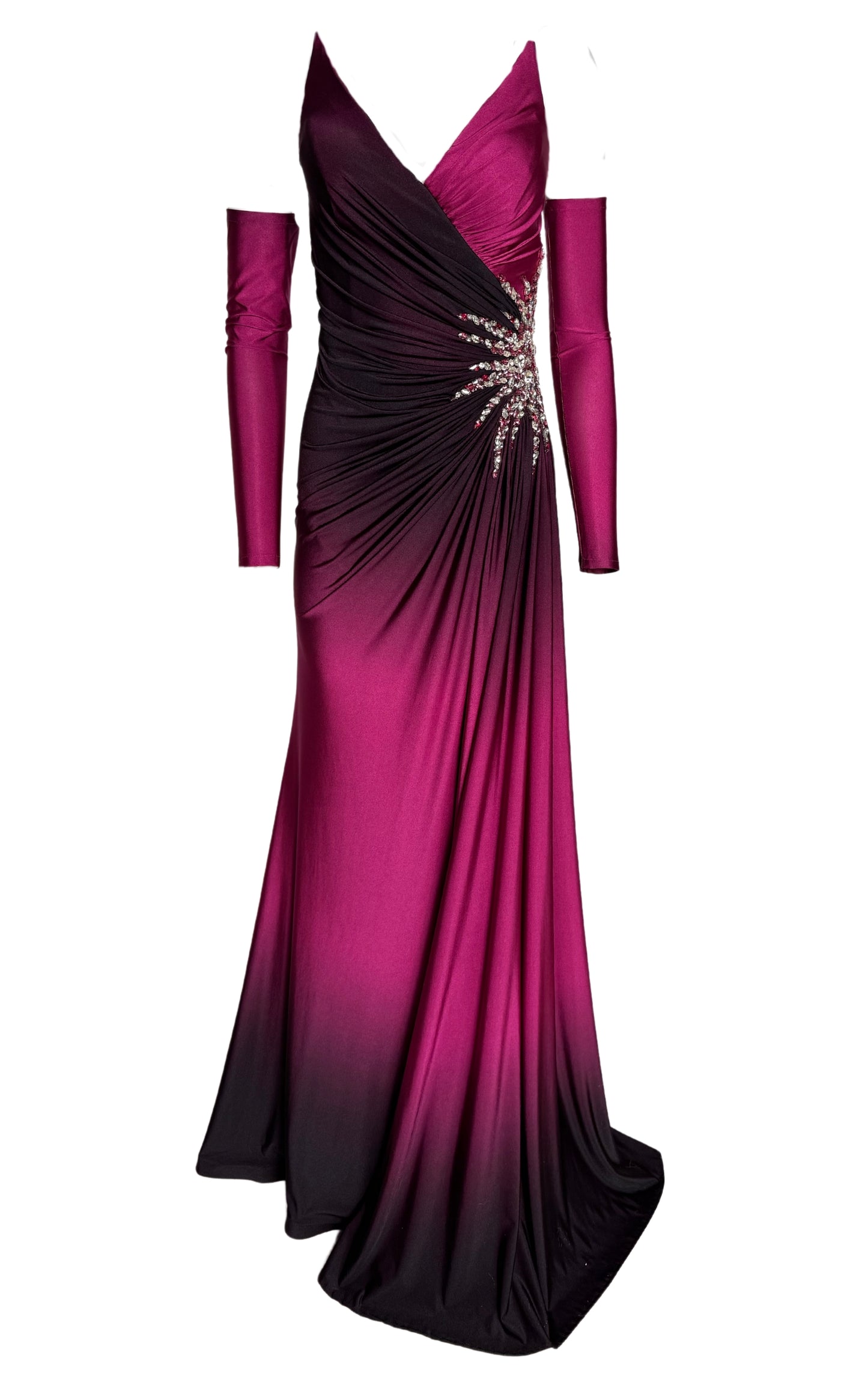 Robe de soirée ombrée bordeaux ornée de strass pour impressionner