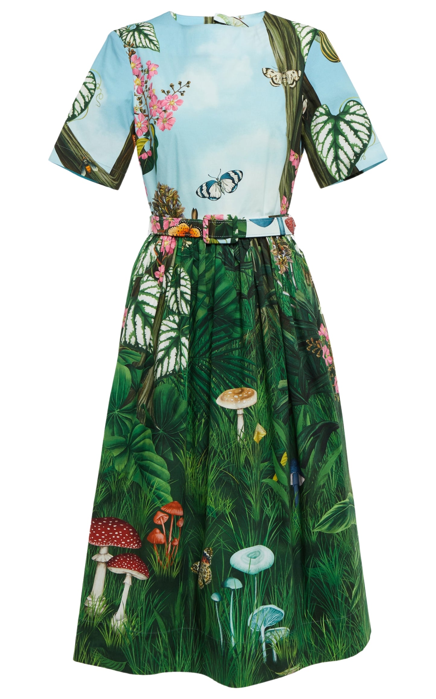 Robe midi en popeline stretch à imprimé forêt botanique