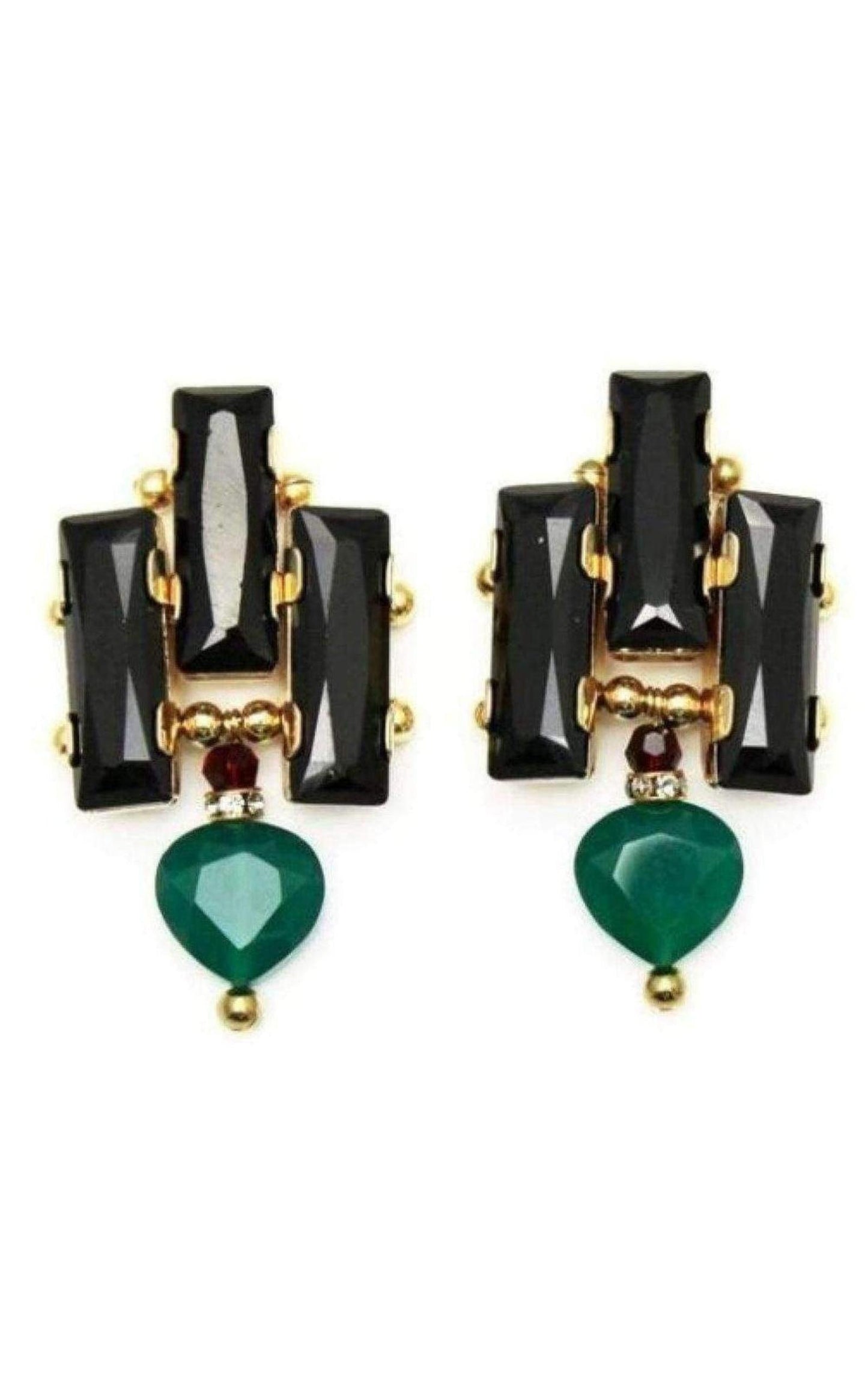 Deco 24K Gold Plated Green Onyx Drop Earrings Akong London