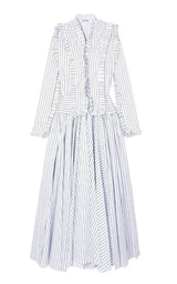 Ruffled Striped Cotton Maxi Dress Alaïa