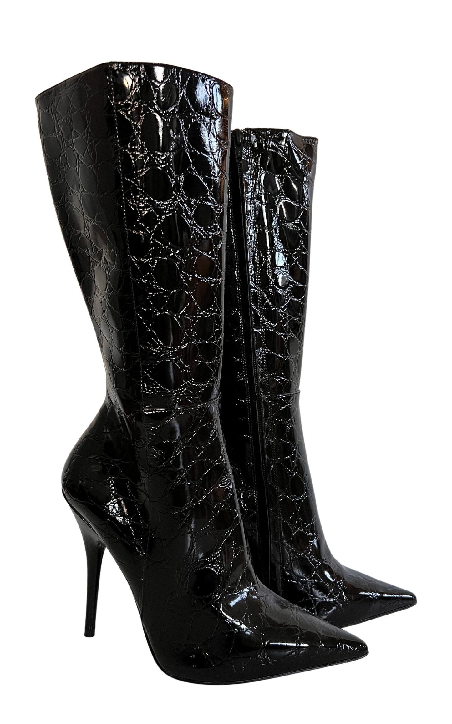 Black Crock Embossed Patent Leather Boots ALDO