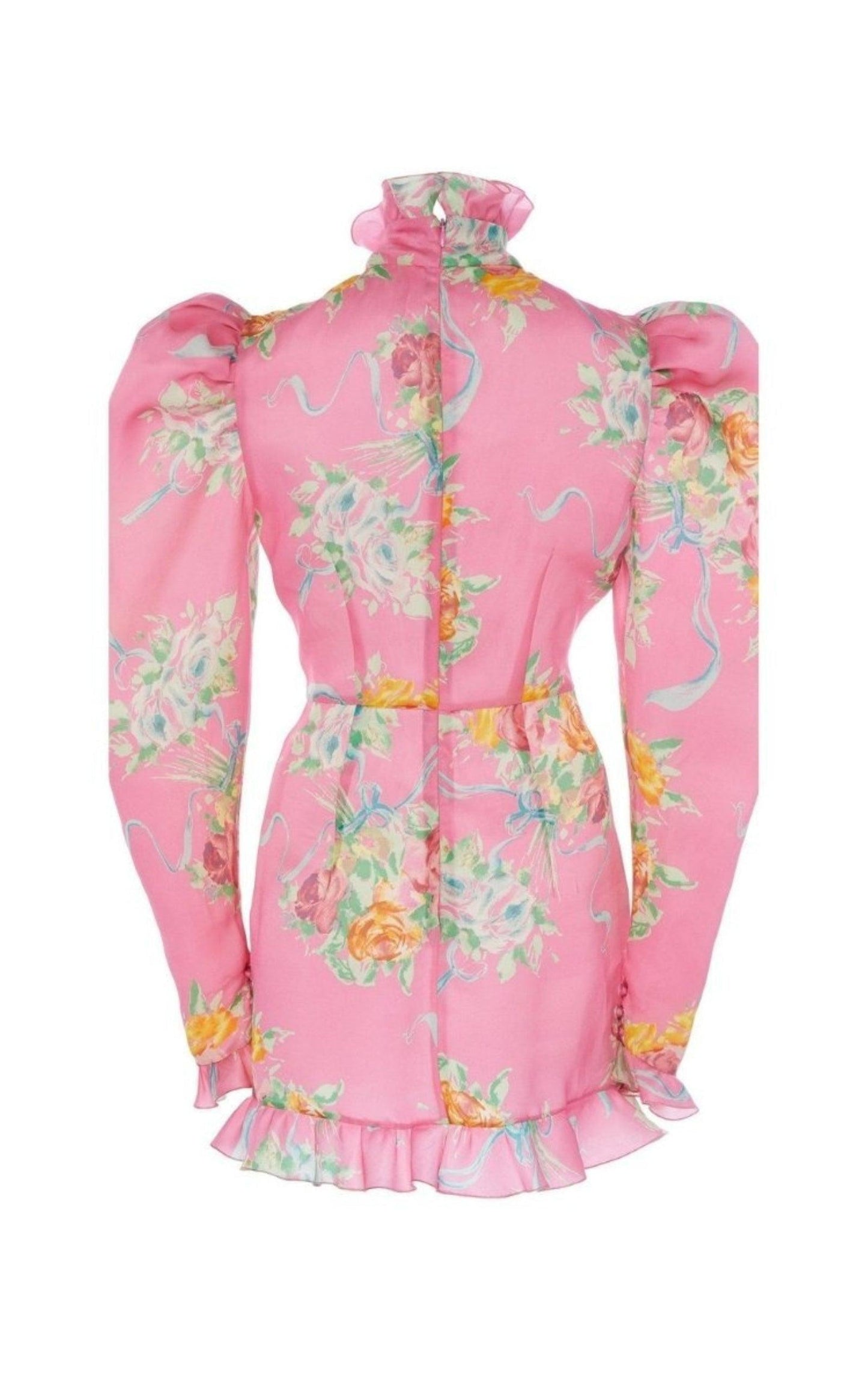 Floral Puff-Sleeve Silk Mini Dress Alessandra Rich