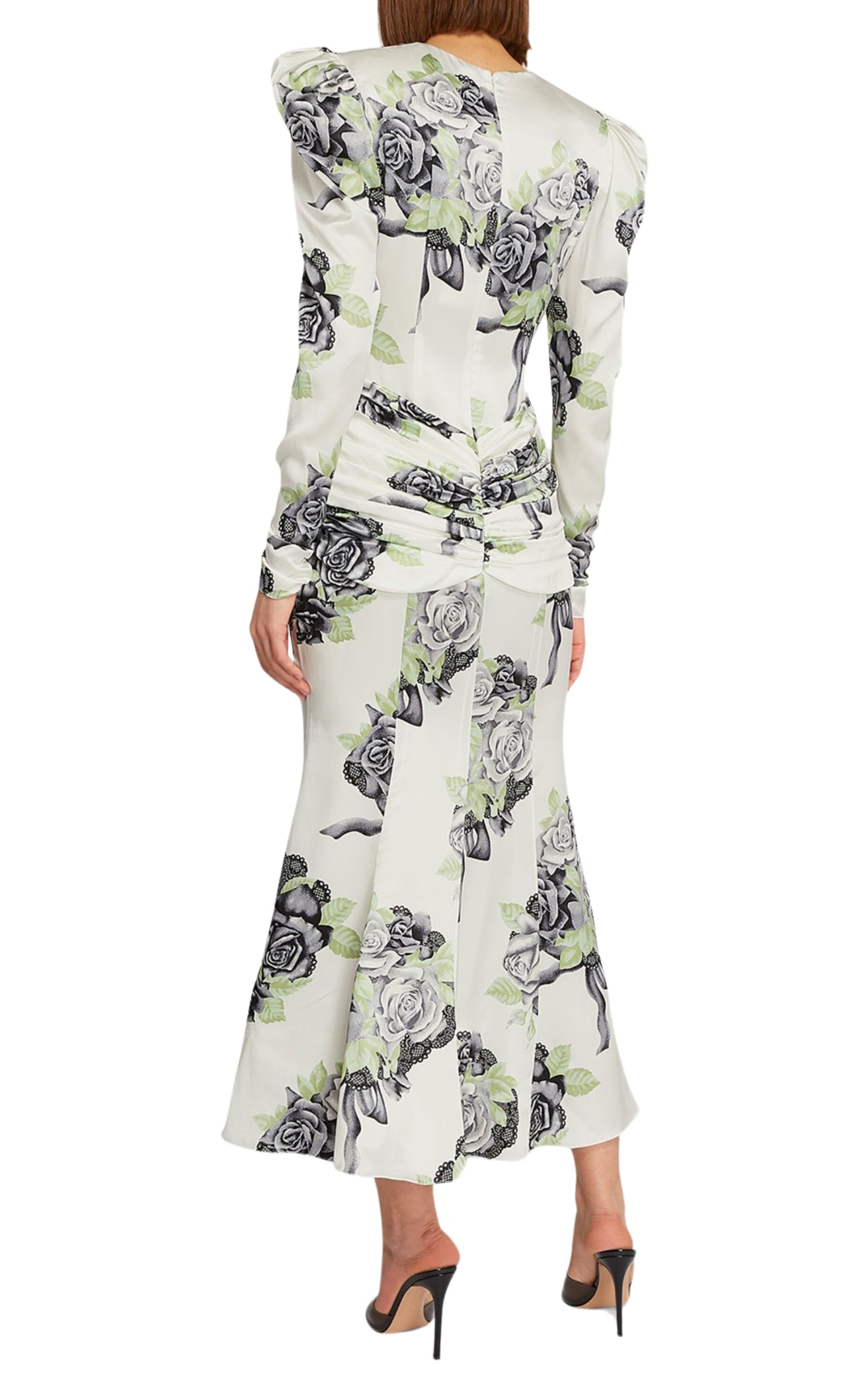 Silk Satin Rose Print Midi Dress Alessandra Rich