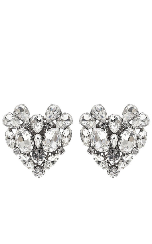 Silvertone Crystal Heart Stud Clip-On Earrings Alessandra Rich