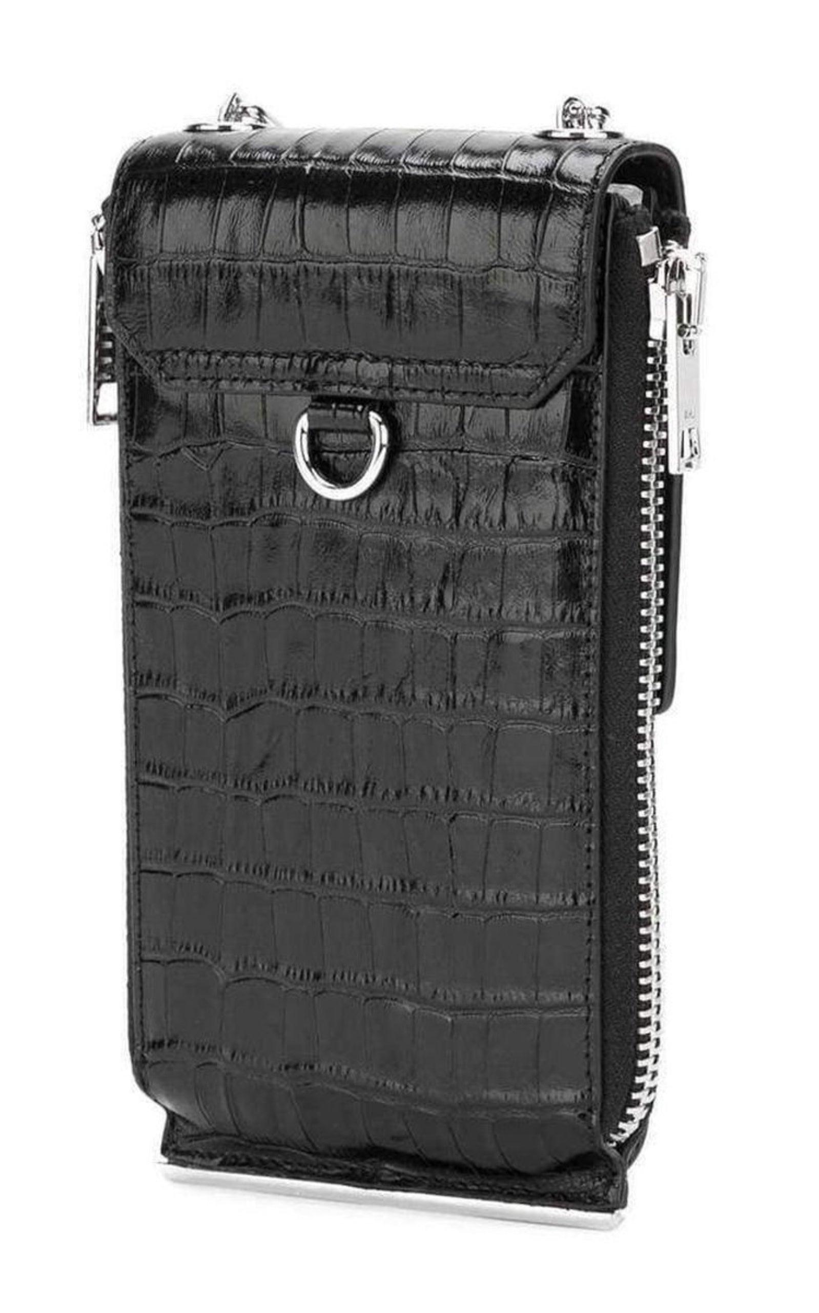 Black Shoulder Wallet Crocodile Embossed Leather Alexander Wang