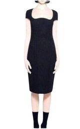 Short Black Wool Heart Neckline Dress Amelia Toro