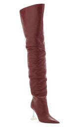 Amina Muaddi Olivia Burgundy Tall Leather Over The Knee Boots