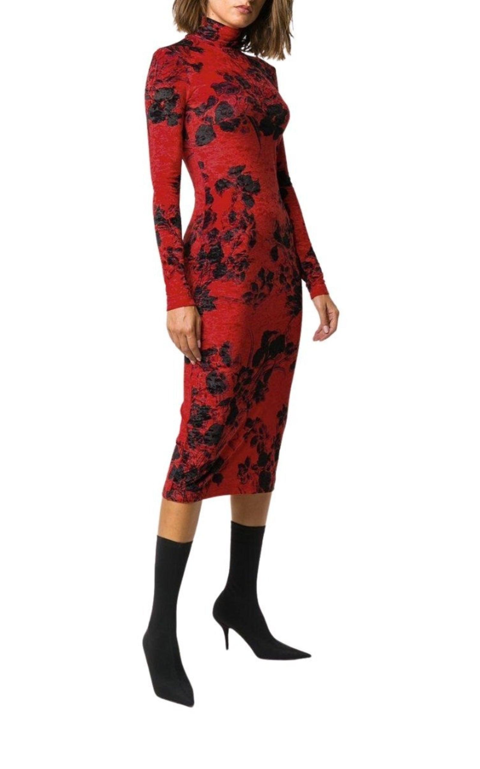 Floral-Print Turtleneck Dress Balenciaga