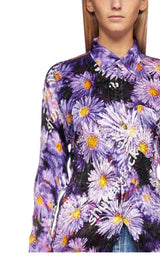 Balenciaga Floral Printed Crinkled Effect Silk Shirt