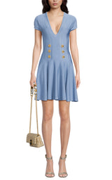 6-Button Fine Knit Mini Skater Dress Balmain