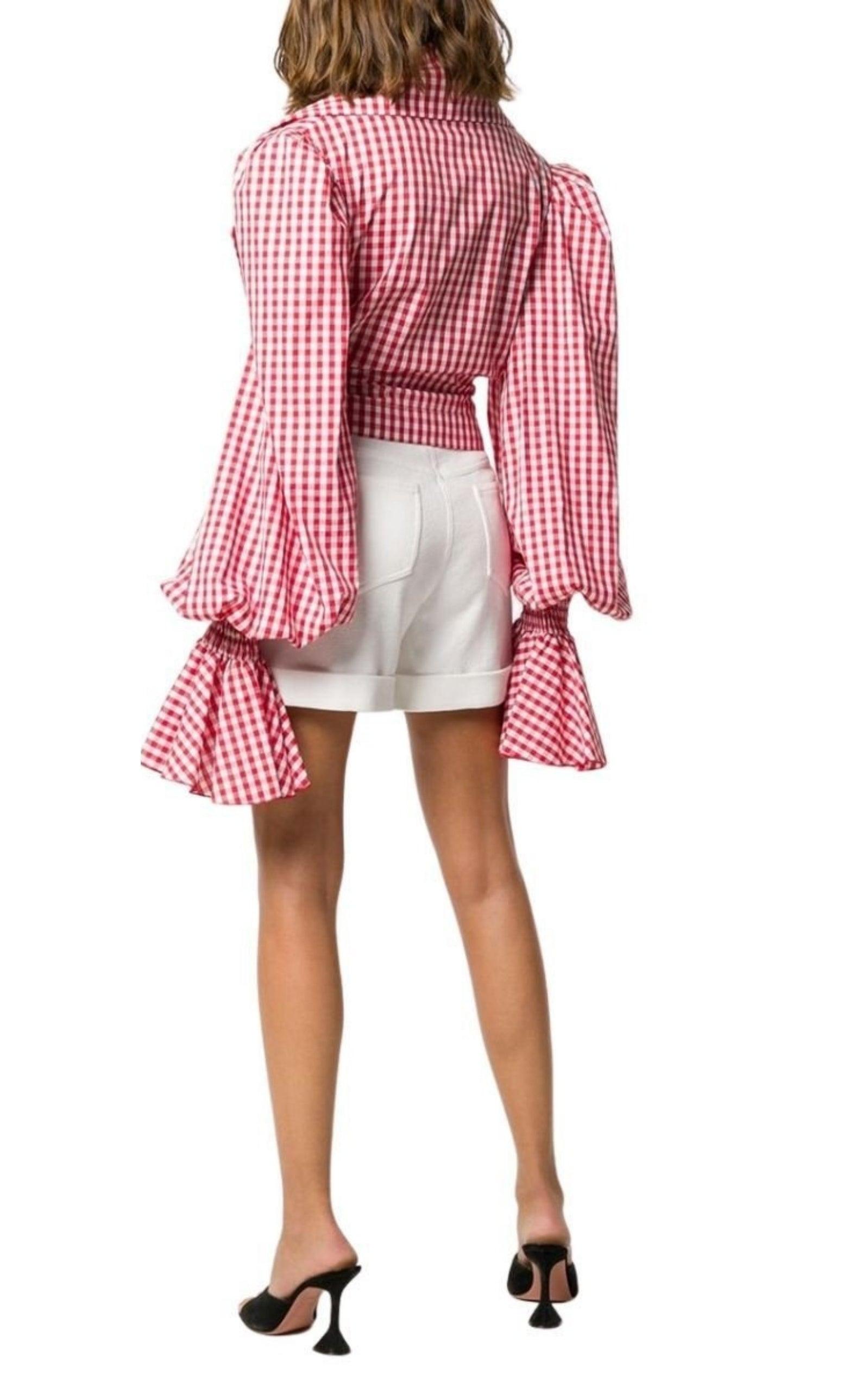 Balloon-Sleeve Gingham Blouse Balmain