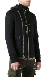 Black Biker Hoodie Jacket Balmain