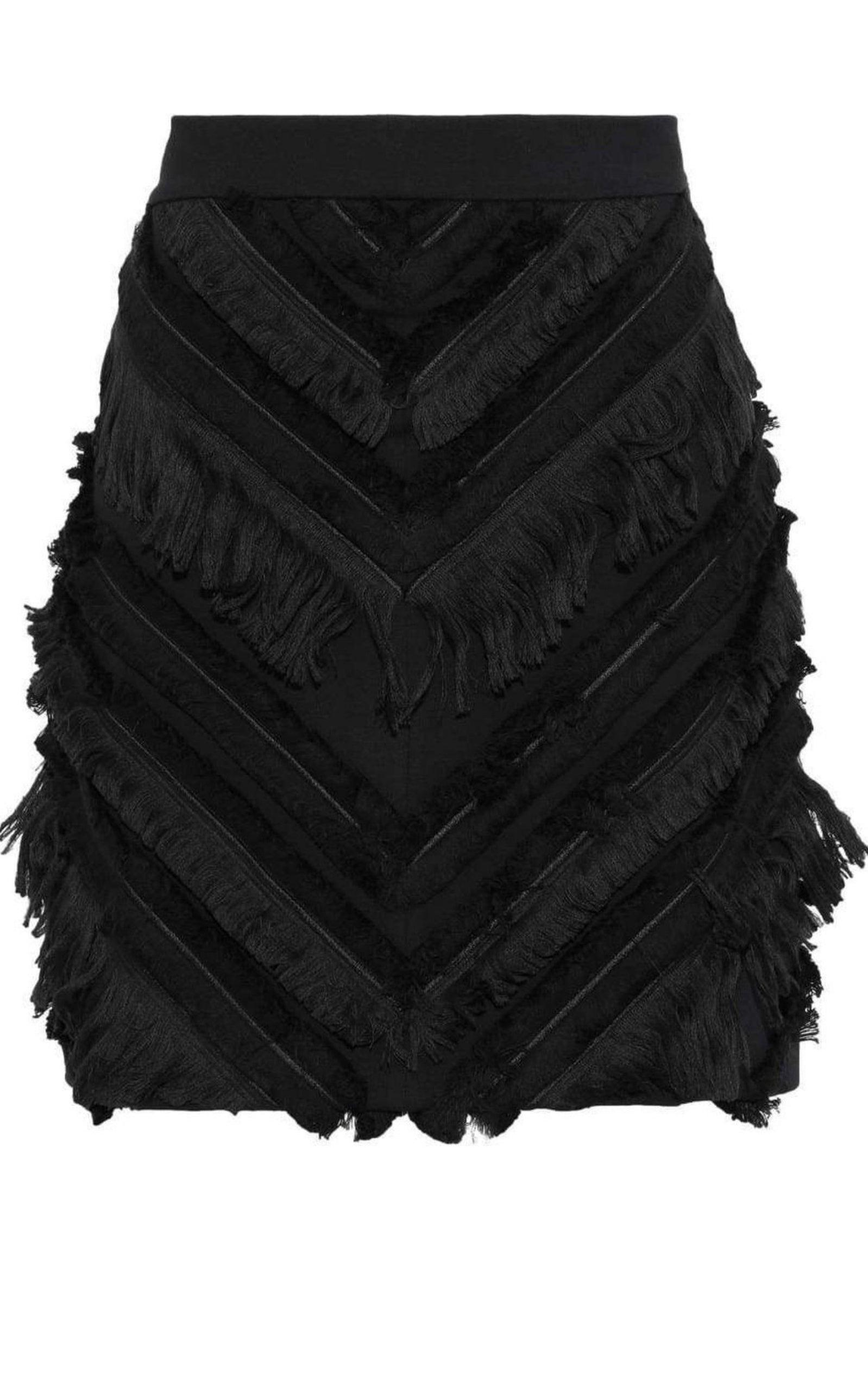 Black Chevron Fringed Mini Skirt Balmain