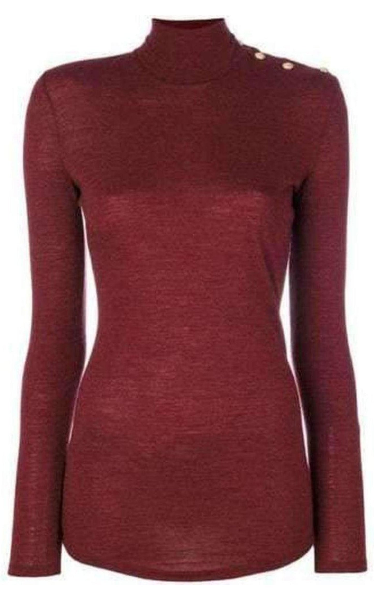 Burgundy Wool Knit Turtleneck Sweater Balmain