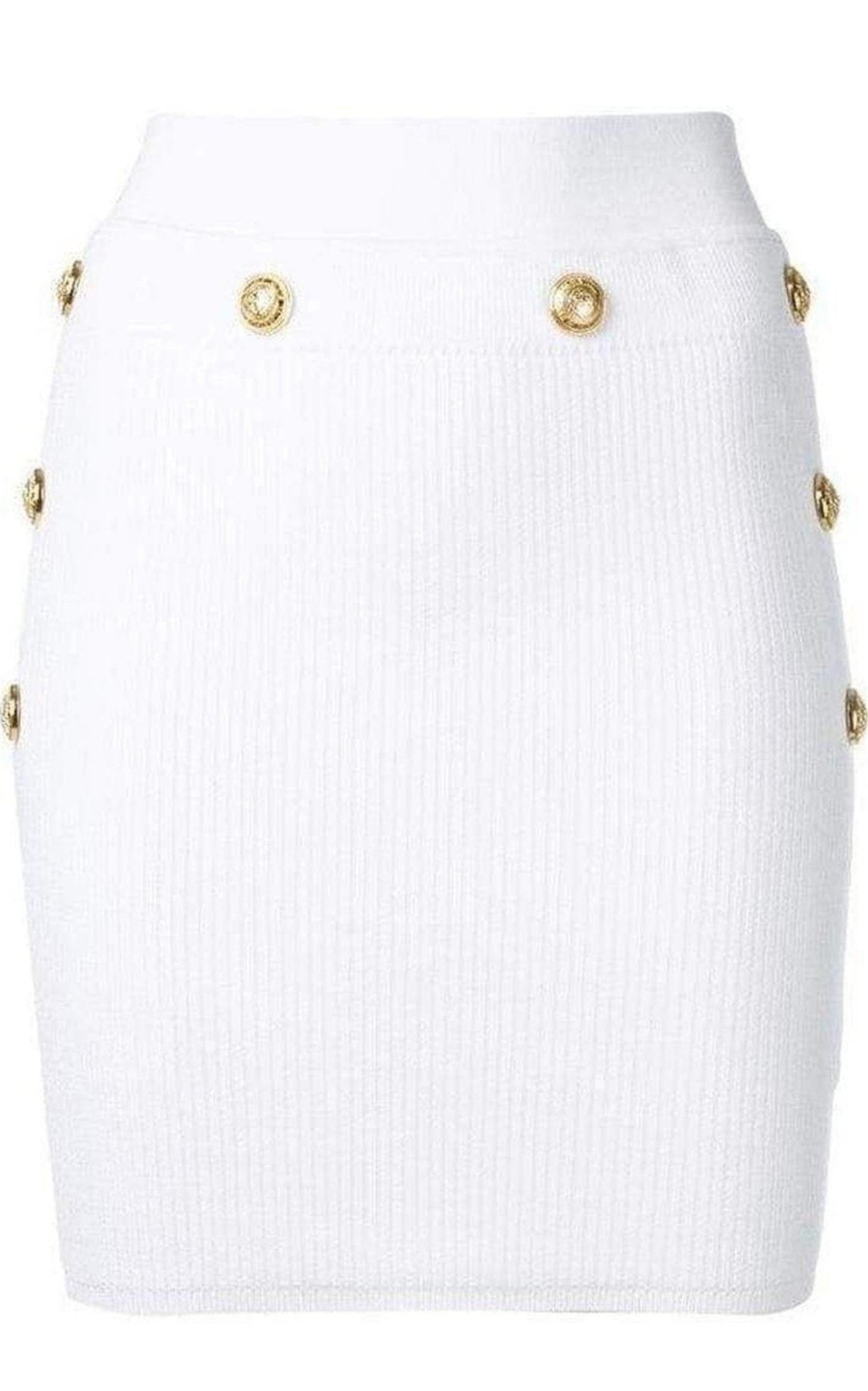 Button-Embellished Ribbed Stretch-knit Mini Skirt Balmain