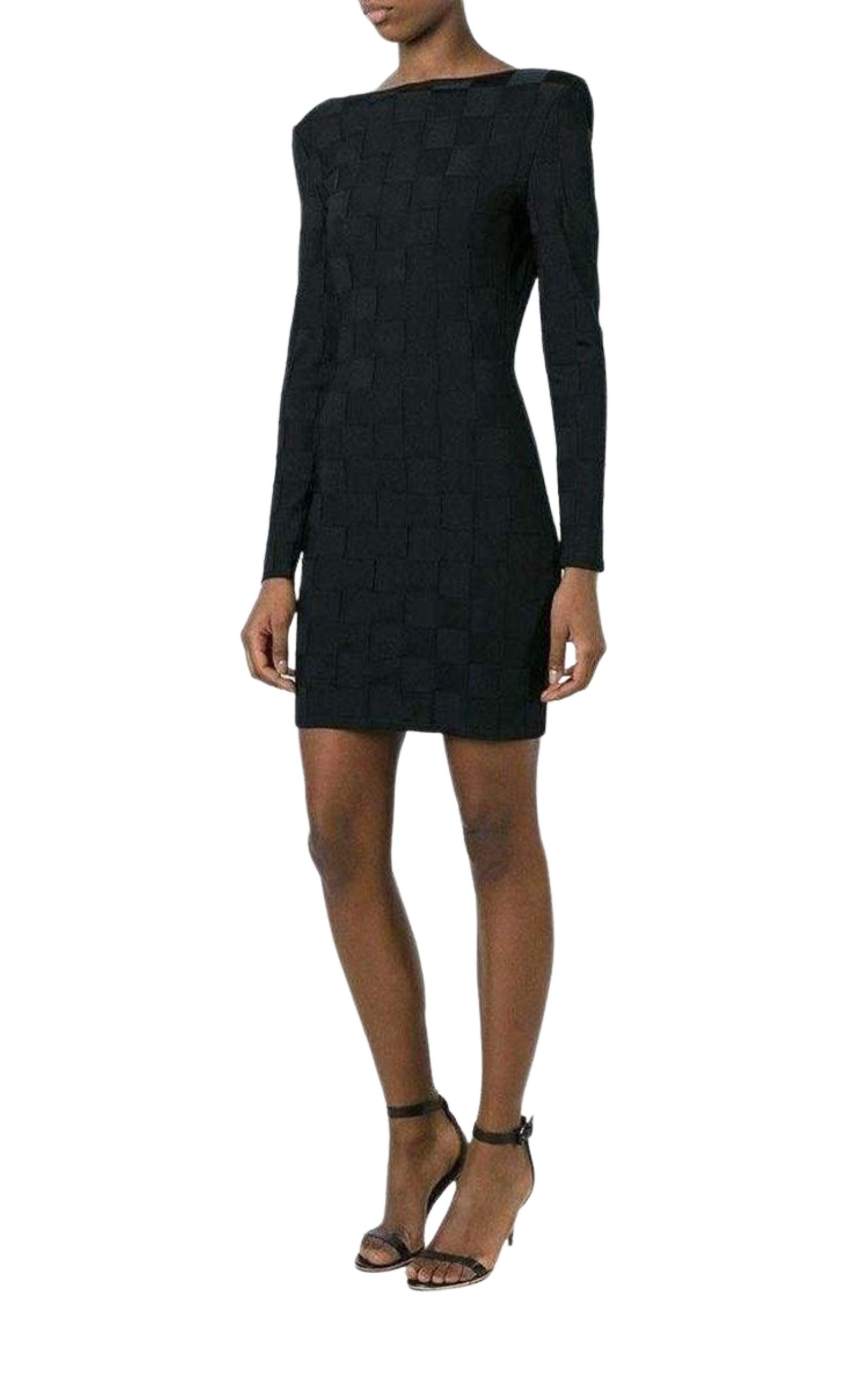 Check Jacquard Deep V-Back Dress Balmain