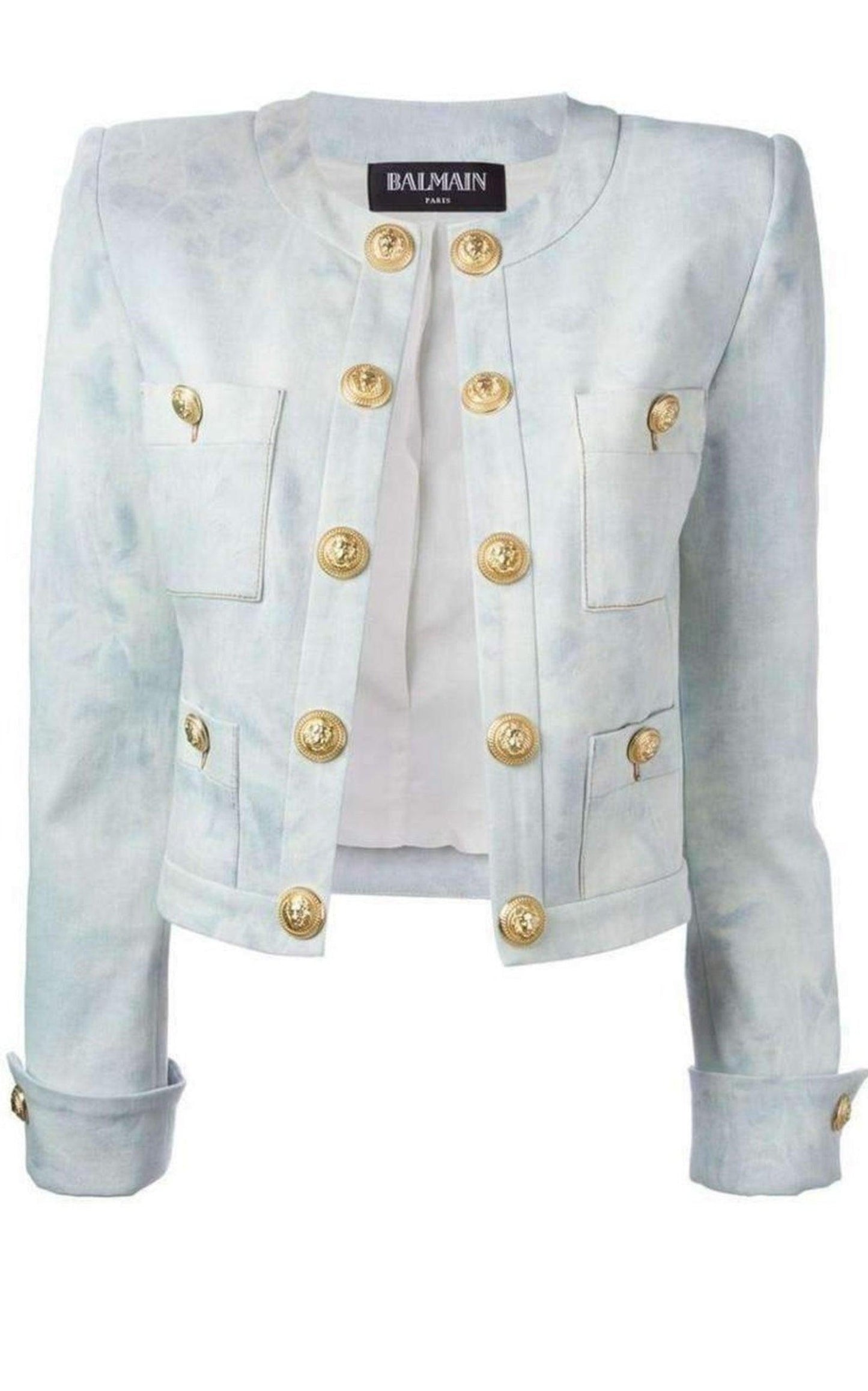 Cropped Stretch Cotton Denim Blazer Balmain