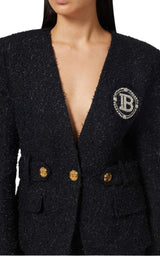 Crystal Logo Metallic Tweed Blazer Balmain