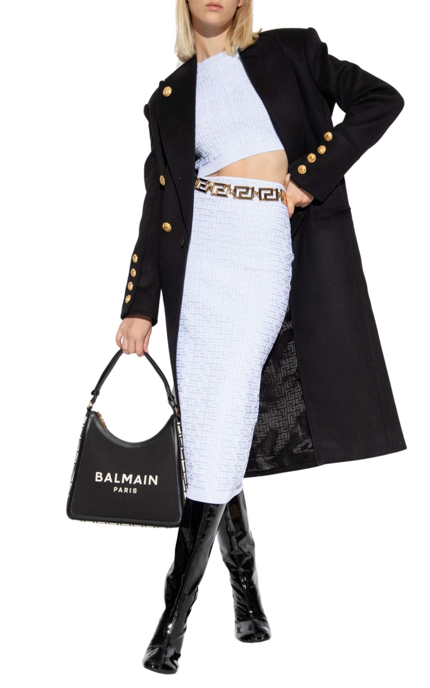 Embossed Monogram Midi Skirt Balmain