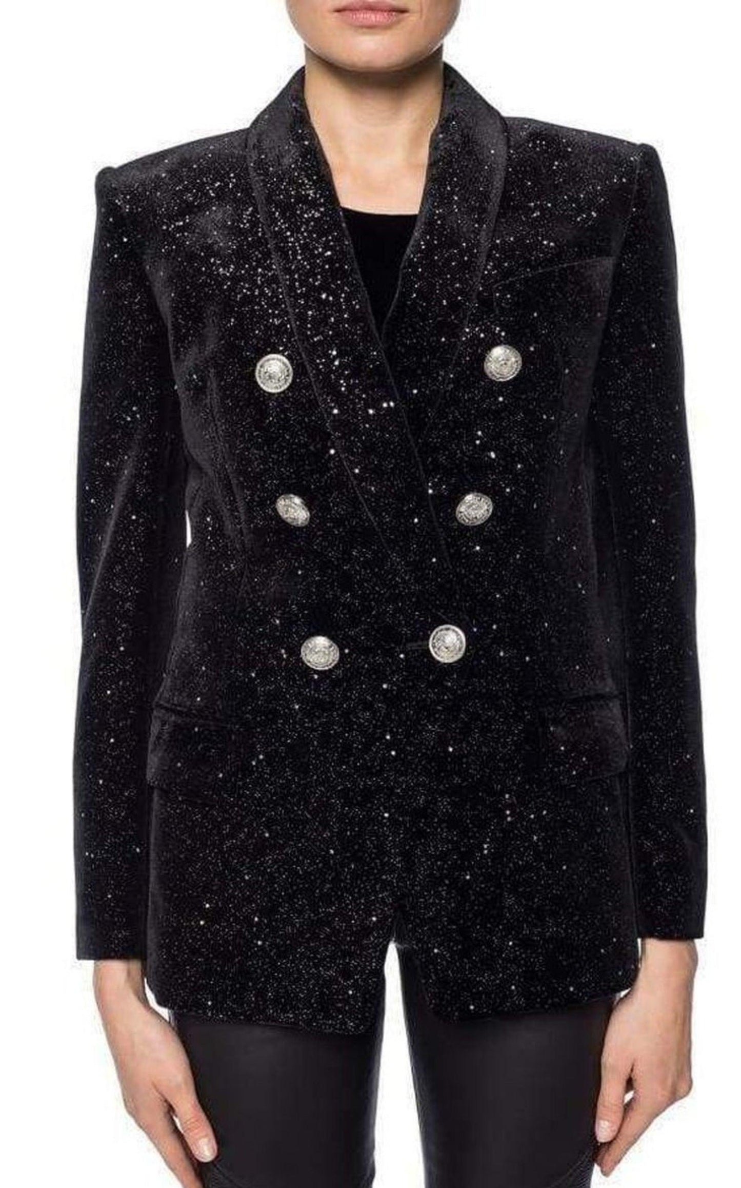 Glittered Velvet Double Breasted Blazer Balmain