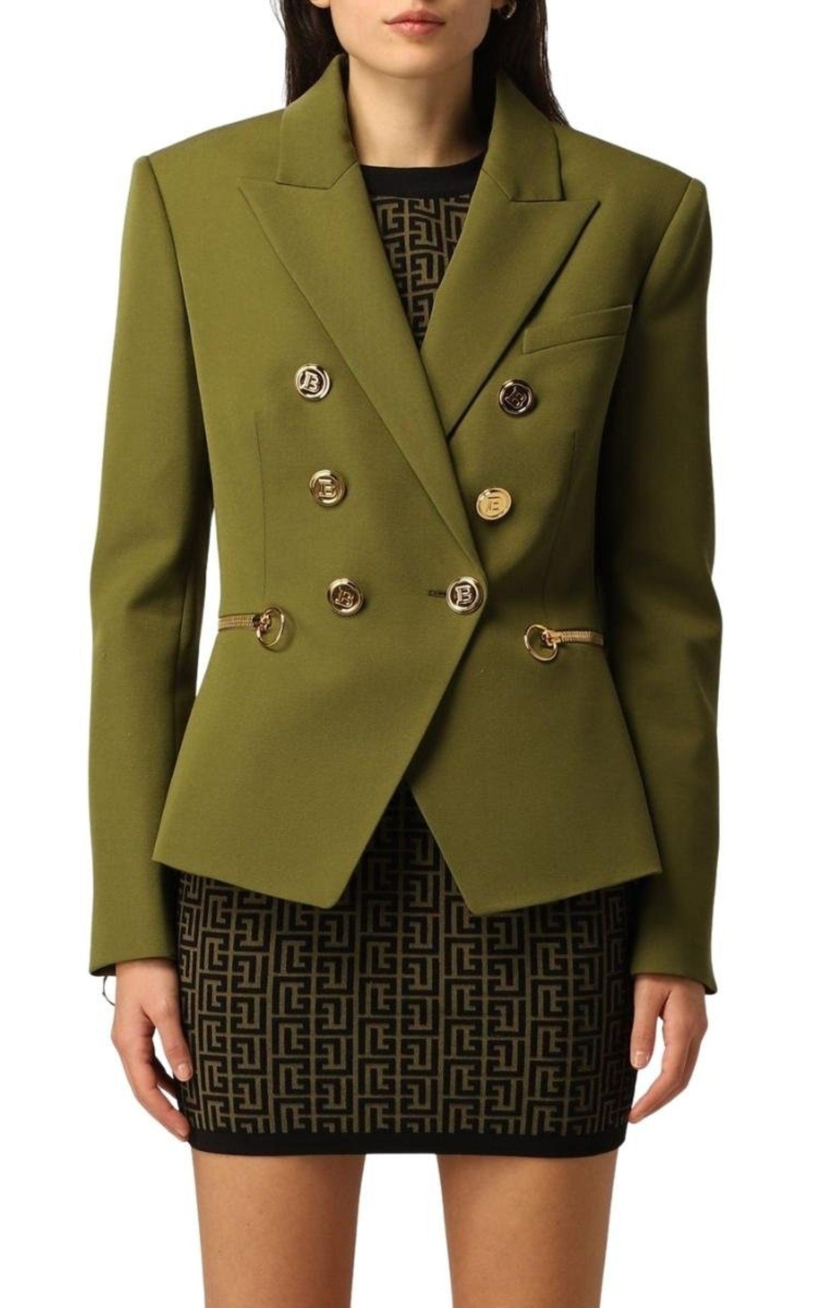 Green Wool Double-breasted Blazer Balmain