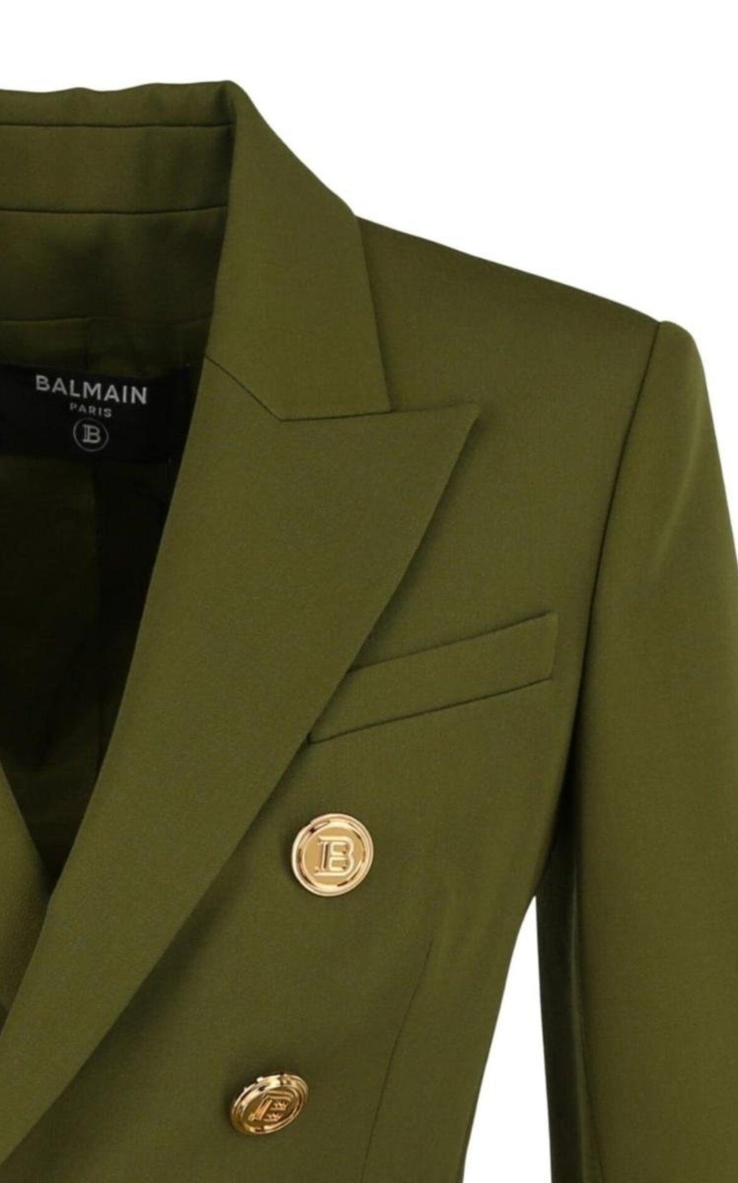 Green Wool Double-breasted Blazer Balmain