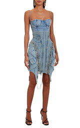 High-waist Lace-up Denim Skirt Balmain