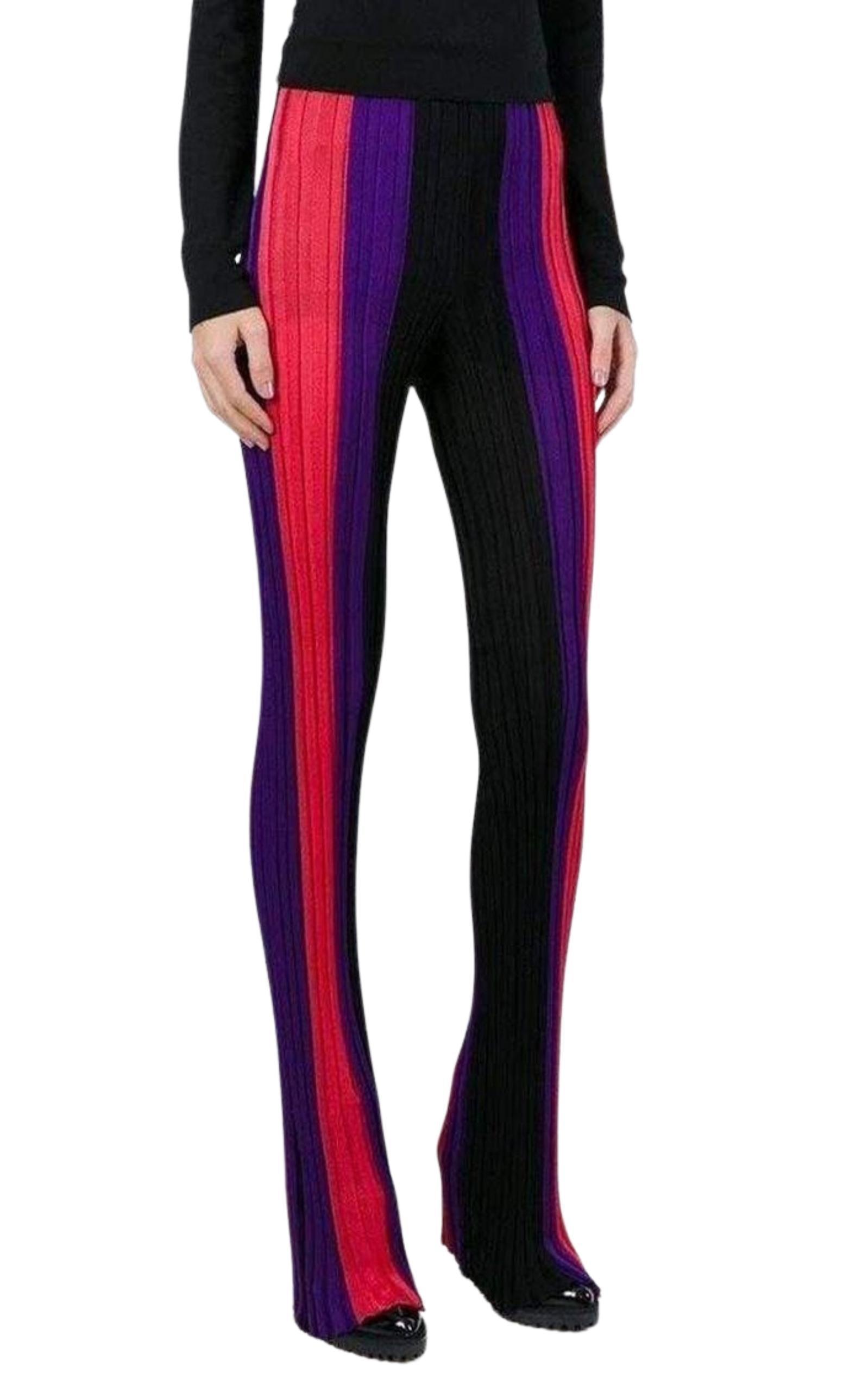 High Waist Ribbed Striped Pants Balmain