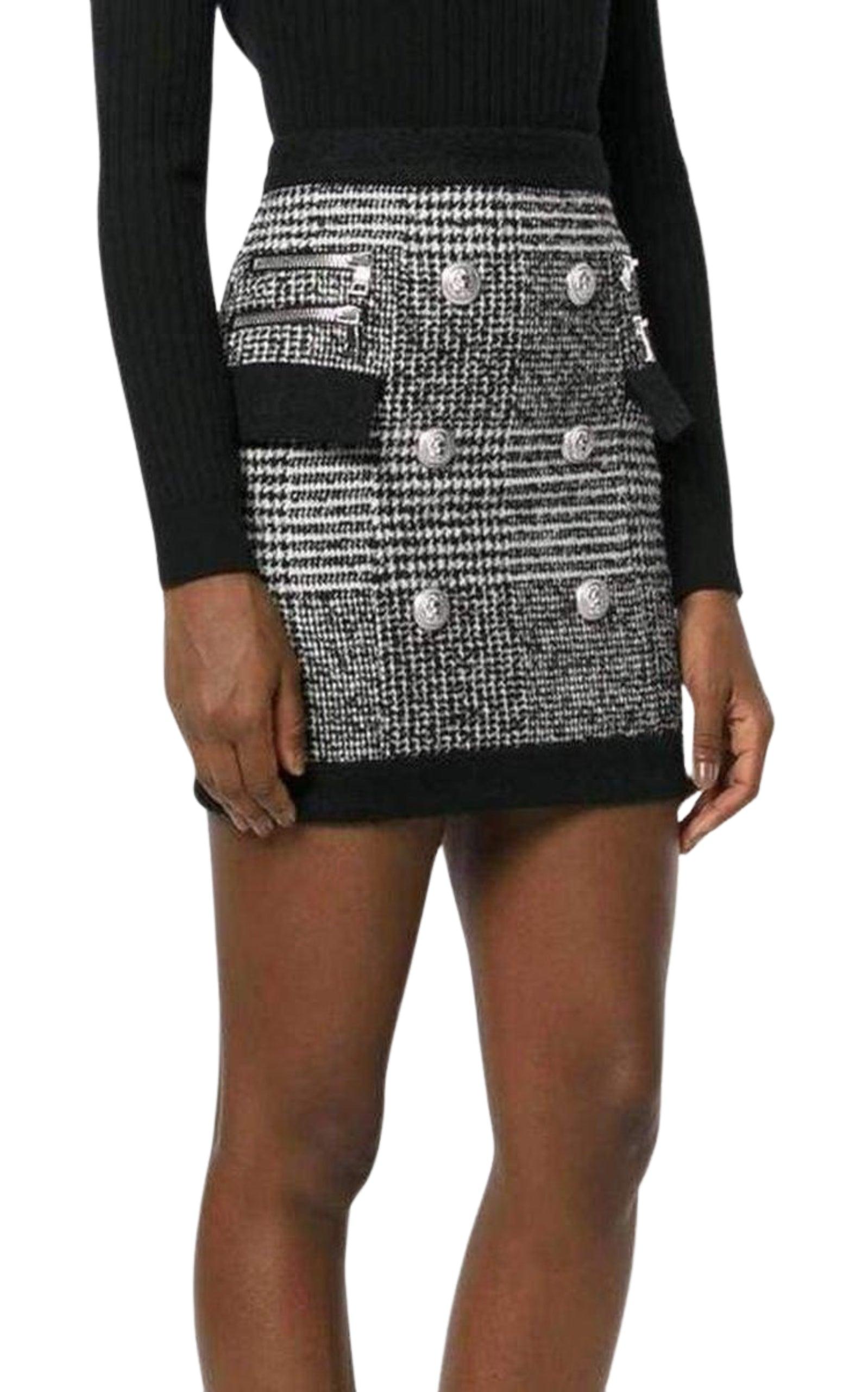 Houndstooth High-Rise Wool-Blend Mini Skirt Balmain