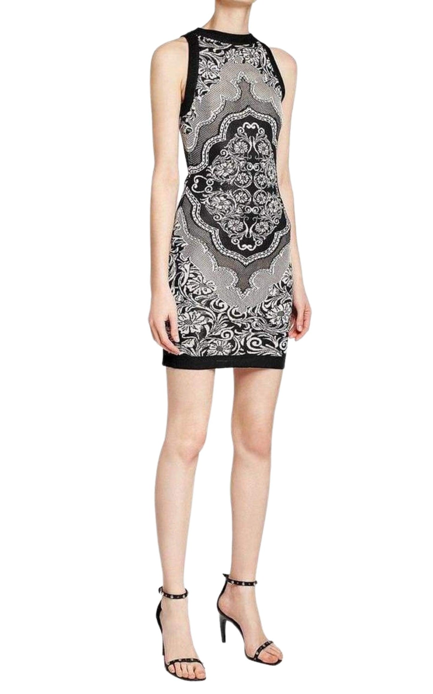 Jacquard Lace Print Mini Dress Balmain