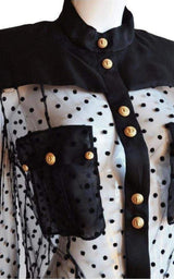 Long Sleeve Black Polka Dot Silk Shirt Balmain