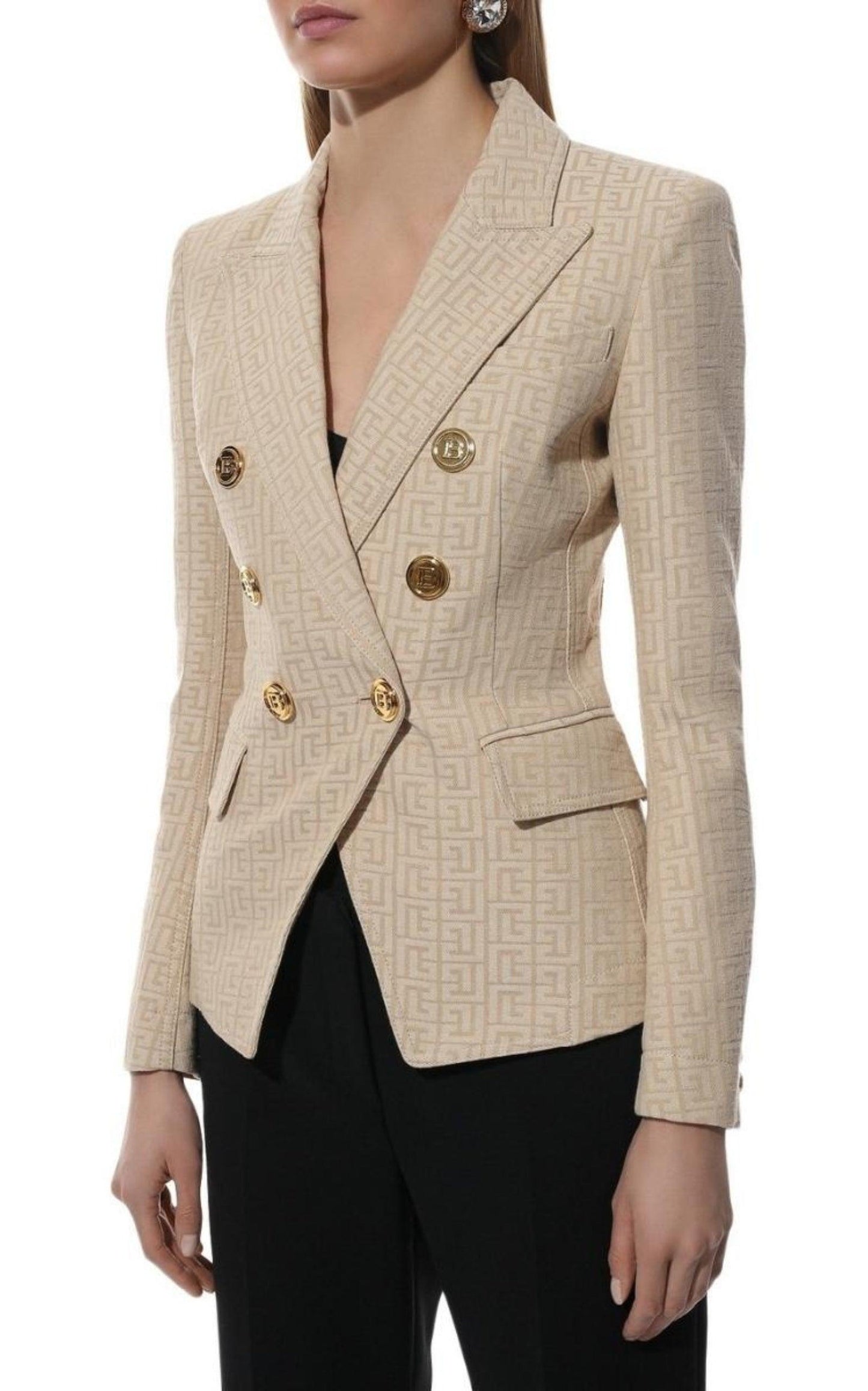 Monogram Jacquard Double Breasted Jacket Balmain