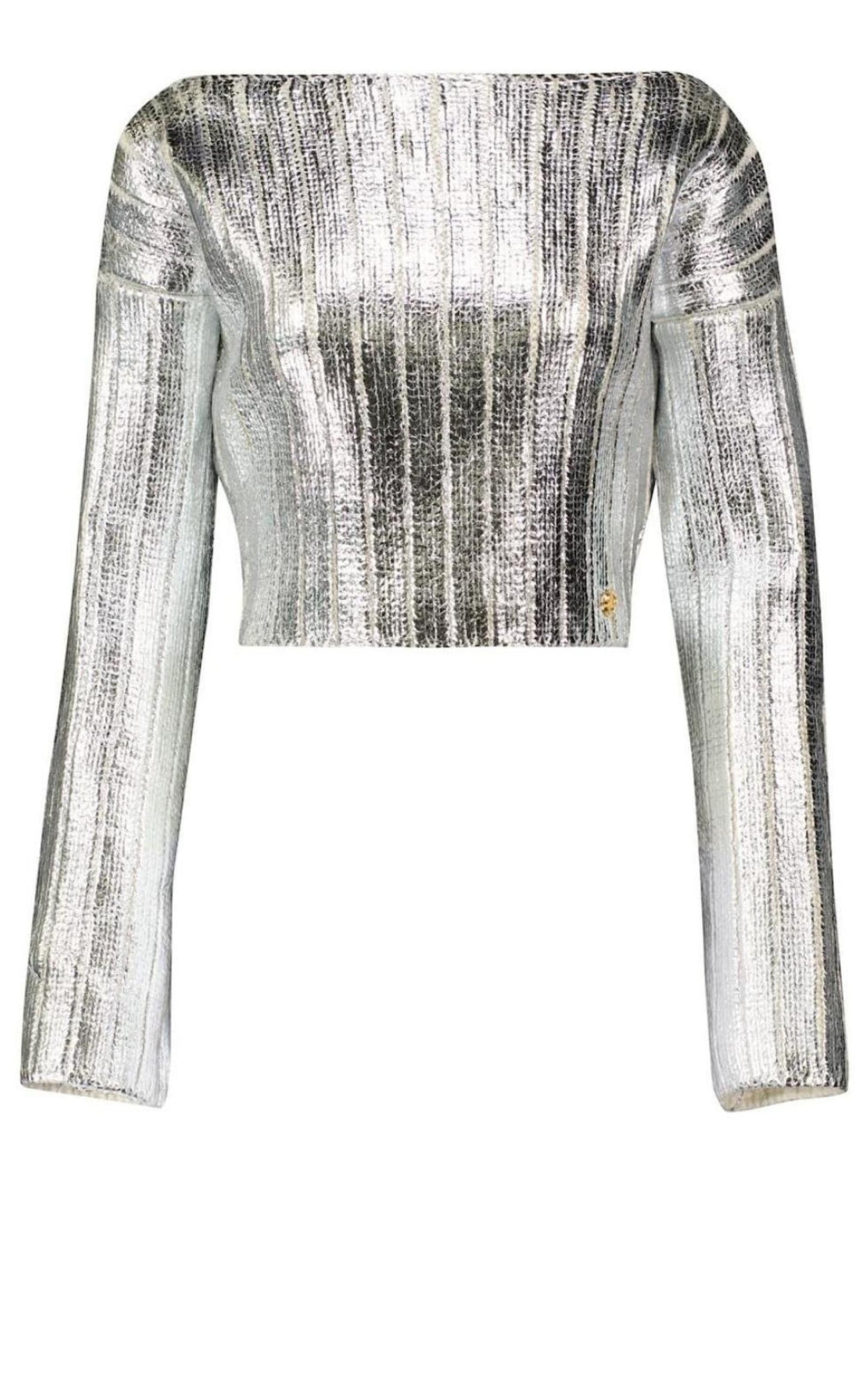 Balmain Silver Cropped Wool-blend Sweater