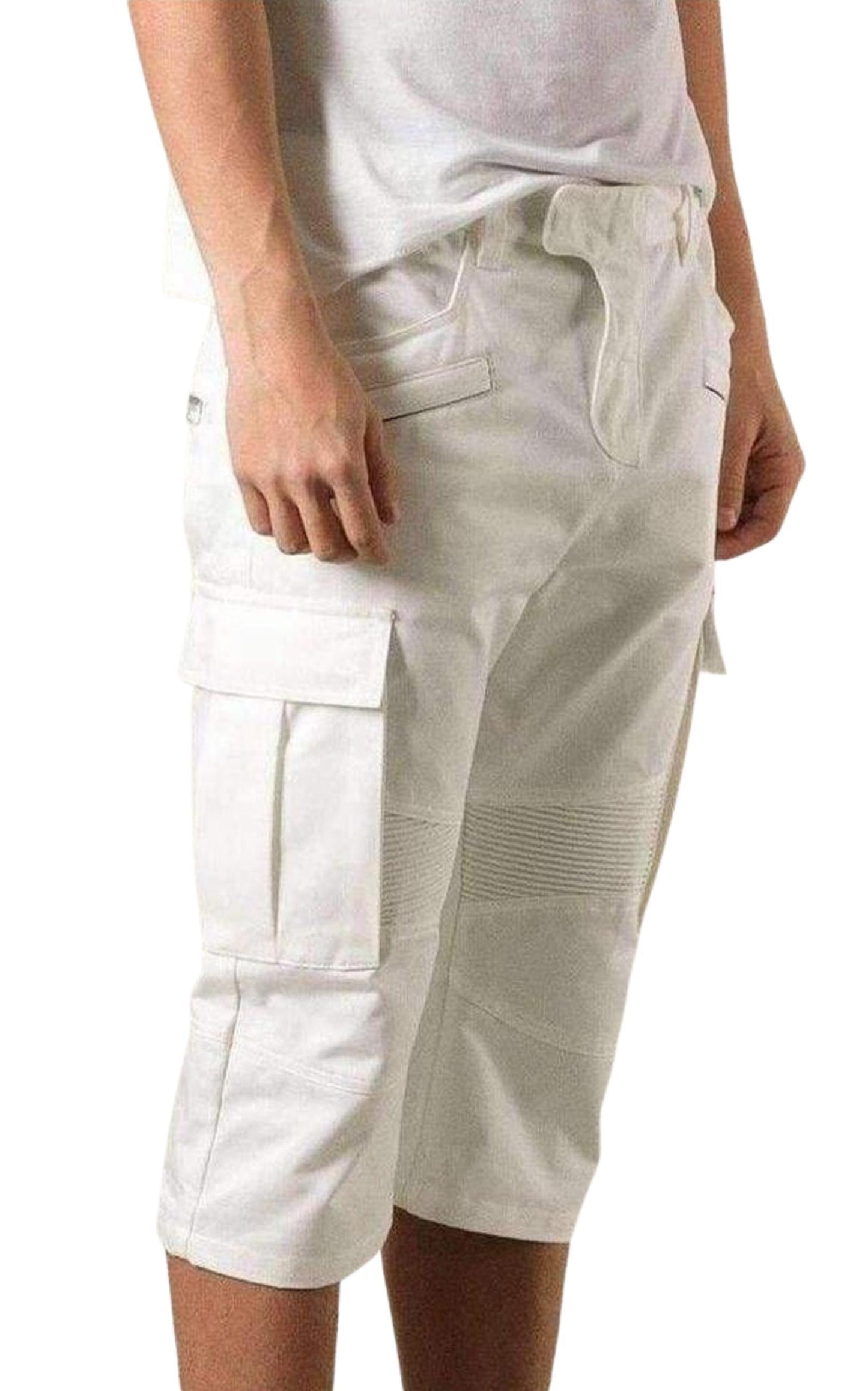 White Cotton Cargo Biker Shorts Balmain