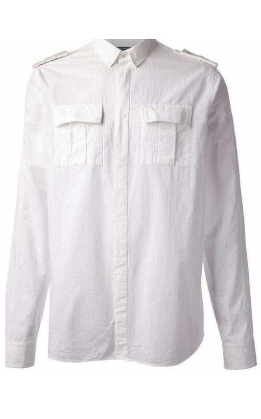 White Cotton Military Shirt Balmain