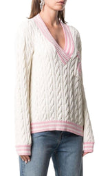 Wool-Blend Cable Knit Sweater With Patch Balmain