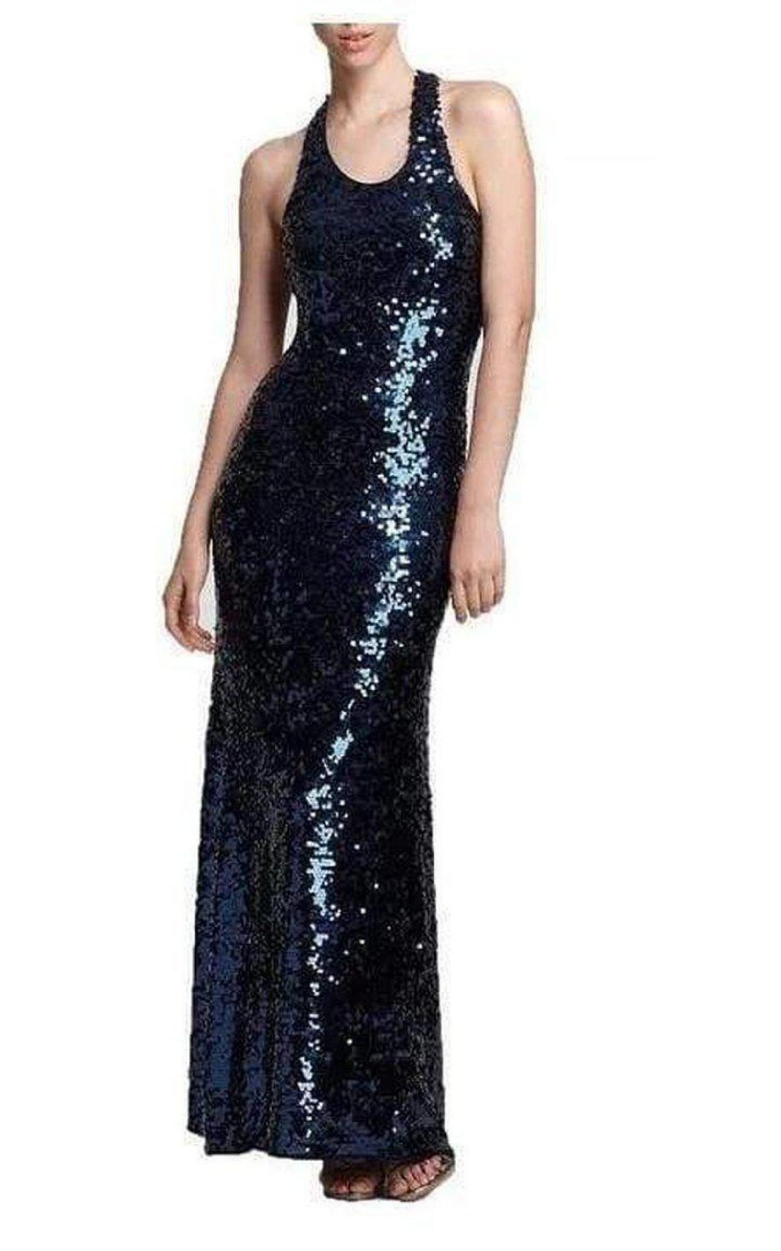 Allure Blue Sequined Maxi Dress BCBGMAXAZRIA