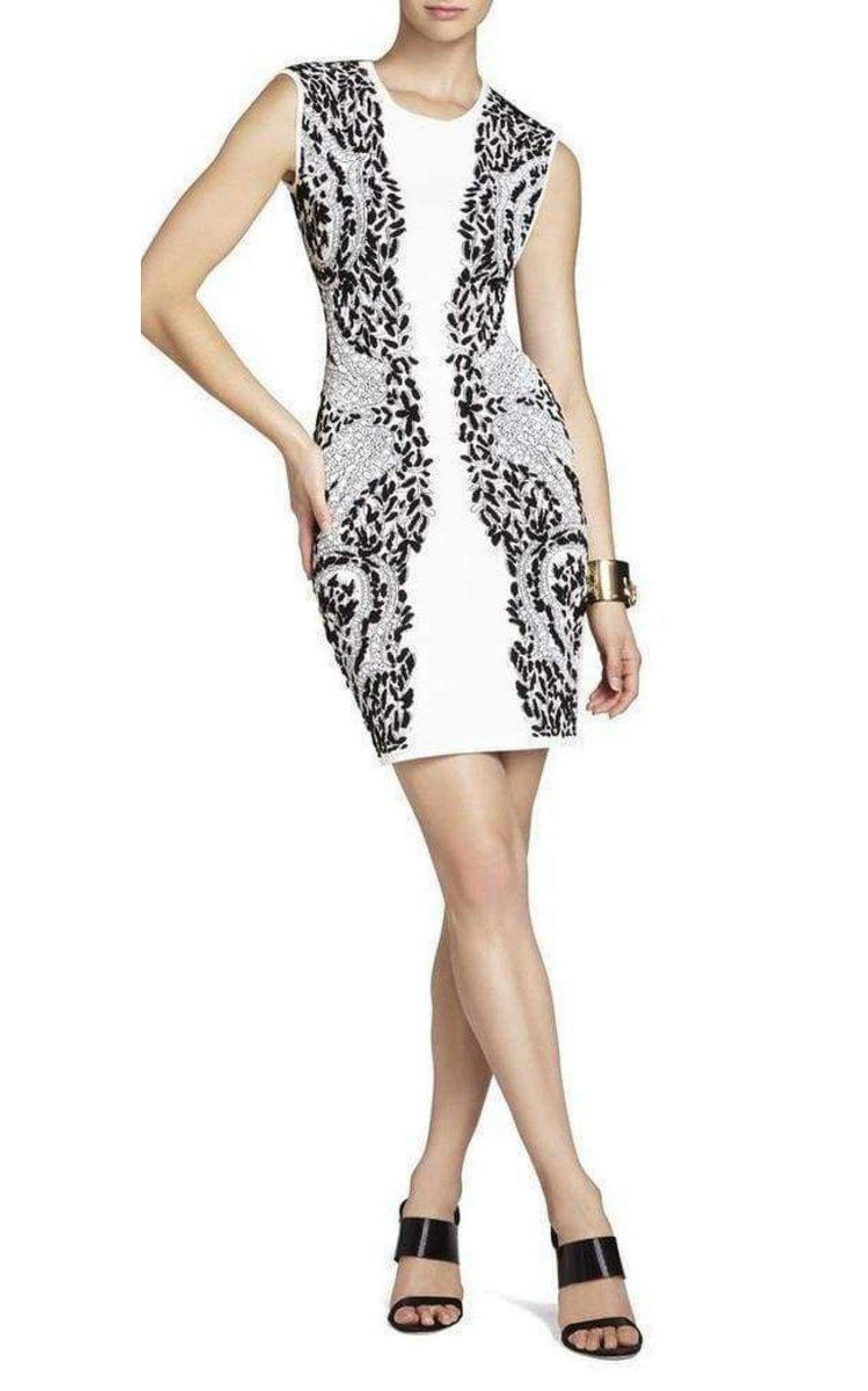 Embroidered-Filigree Diamond Jacquard Dress BCBGMAXAZRIA