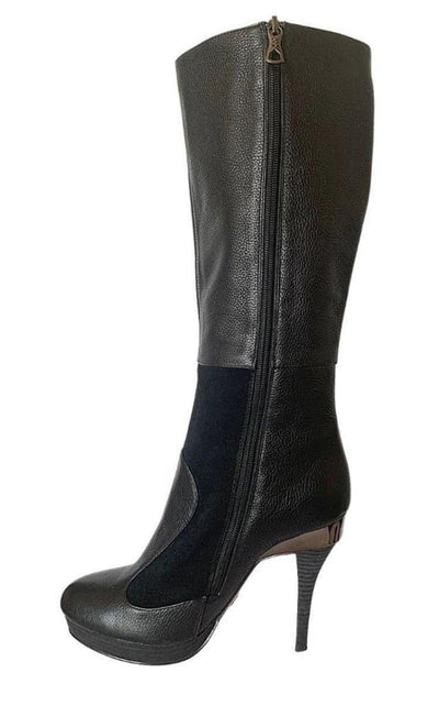 Emily Black Leather Buckles Boots BCBGMAXAZRIA