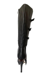 Emily Black Leather Buckles Boots BCBGMAXAZRIA